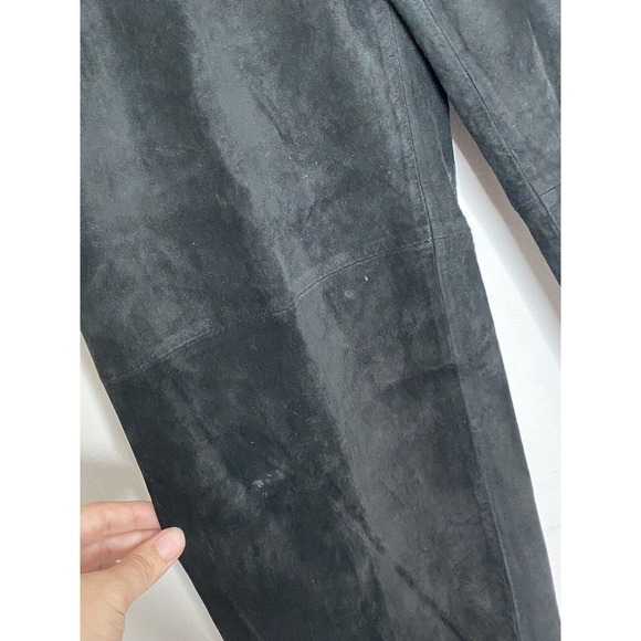 Nordstrom Black Suede Leather Straight Leg Pants Women's Size 12 K3 - Picture 3 of 7